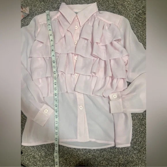 Claudia Richard Pink Romantic Ruffle Vintage Blouse - Picture 6 of 7